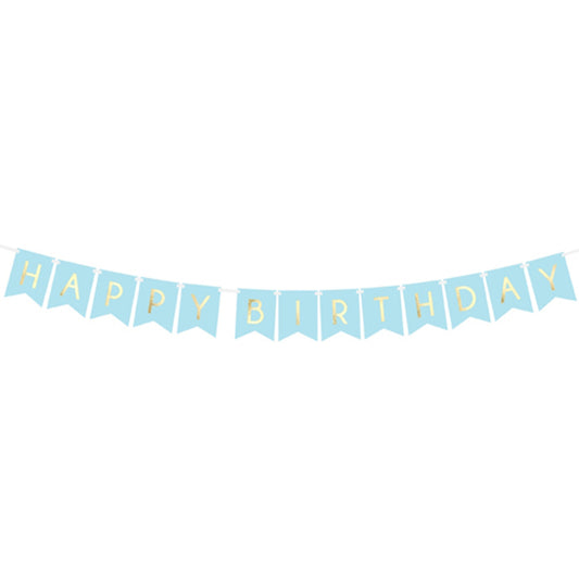 Happy Birthday Light Blue Paper Pennant Garland - 1.75m