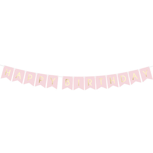 Happy Birthday Light Pink Paper Pennant Garland - 1.75m