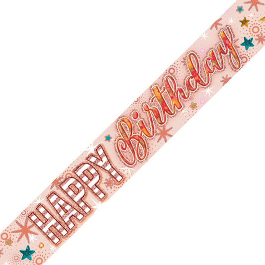 Rose Gold Sparkles Holographic Birthday Banner - 2.7m