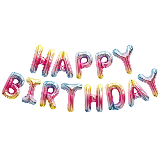 Happy Birthday Balloons Banner - self inflating - Gold Rainbow mix colour