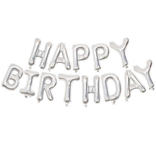 Happy Birthday Balloons Banner - self inflating - Silver